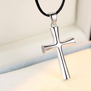 Silver Plated Cross Corded Medallion Necklace NWT Christian Jewelry